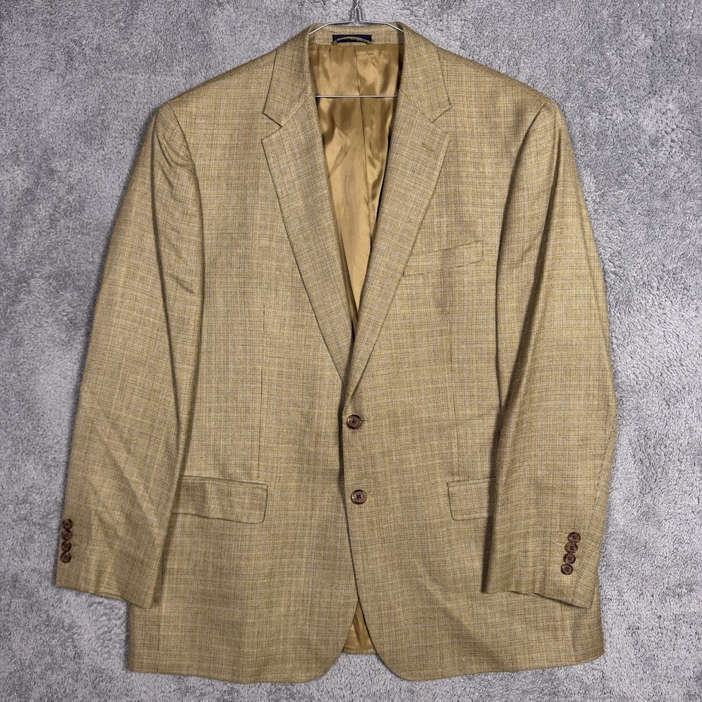 Ralph Lauren Blazer Men 48L Silk Wool Houndstooth Suit Jacket Windowpane Vintage